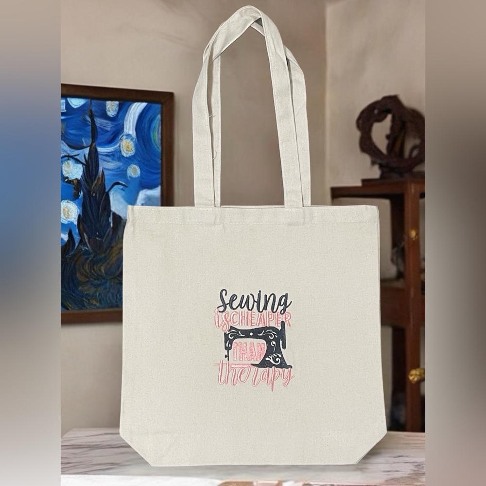 Canvas embroidered Tote Bag - Cream